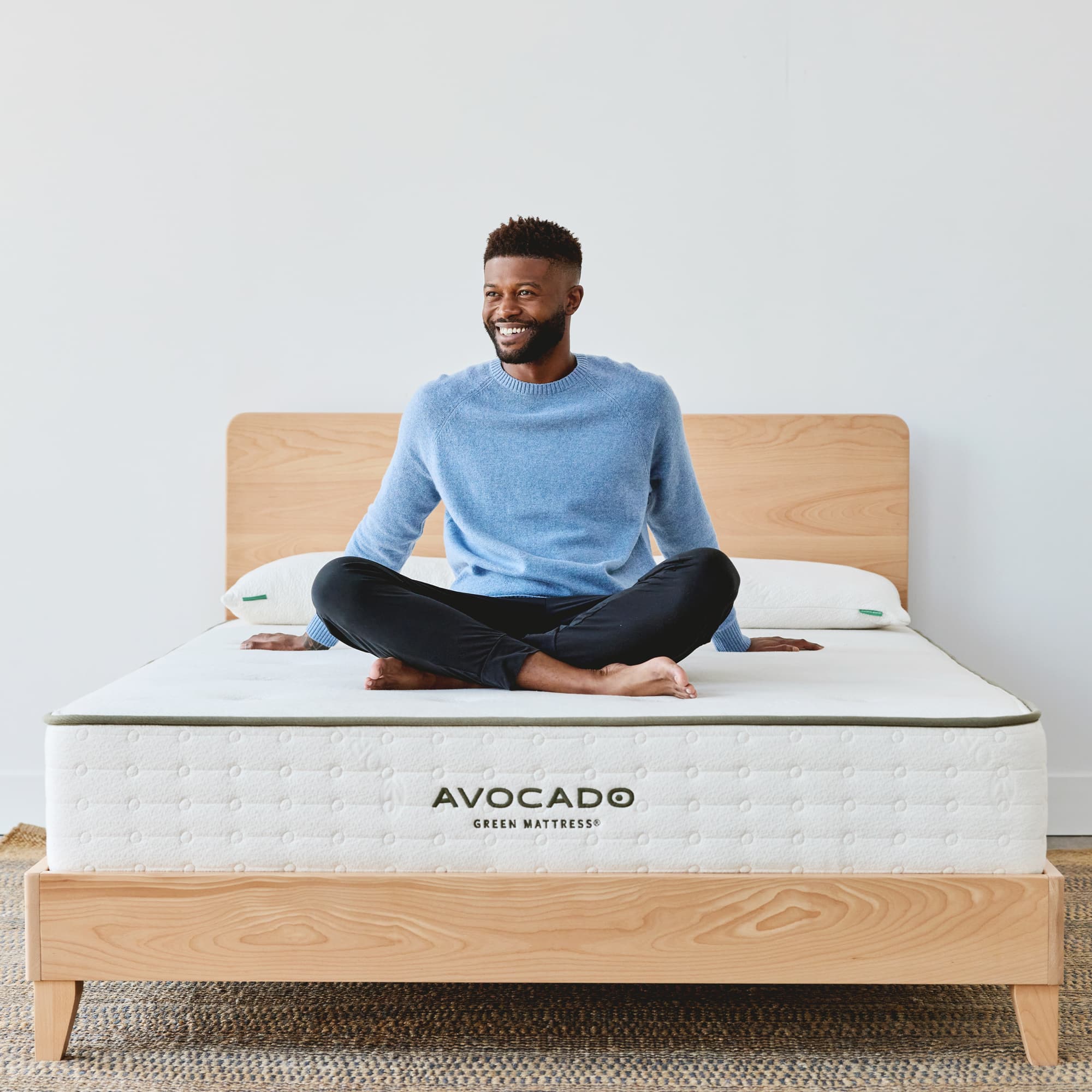 Avocado City Bed with Headboard in Blonde Wood