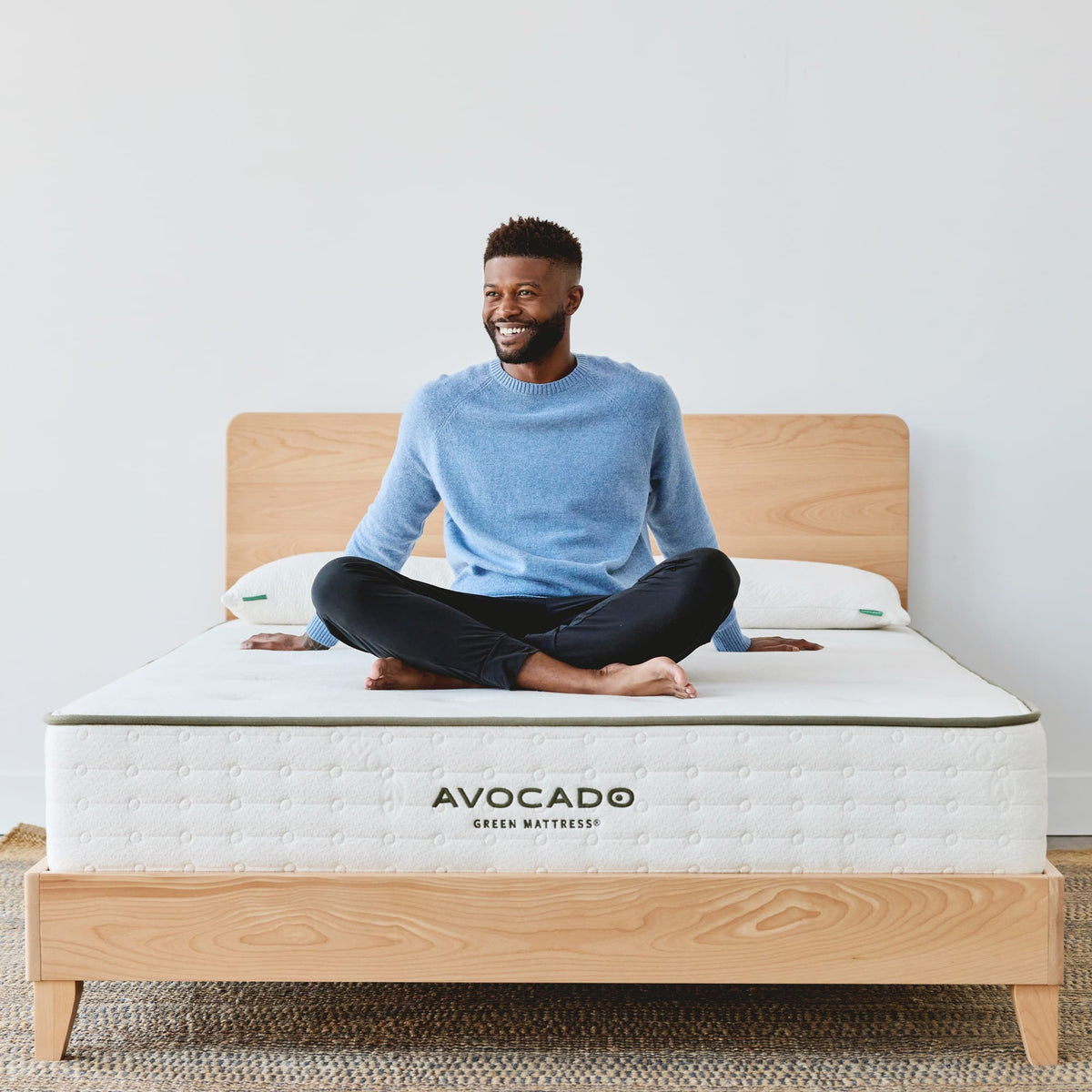 Avocado City Bed with Headboard in Blonde Wood